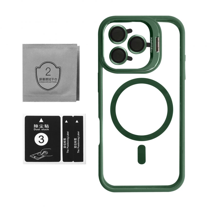Case with MagSafe for Apple iPhone 16 Pro with stand and camera protection green (01)