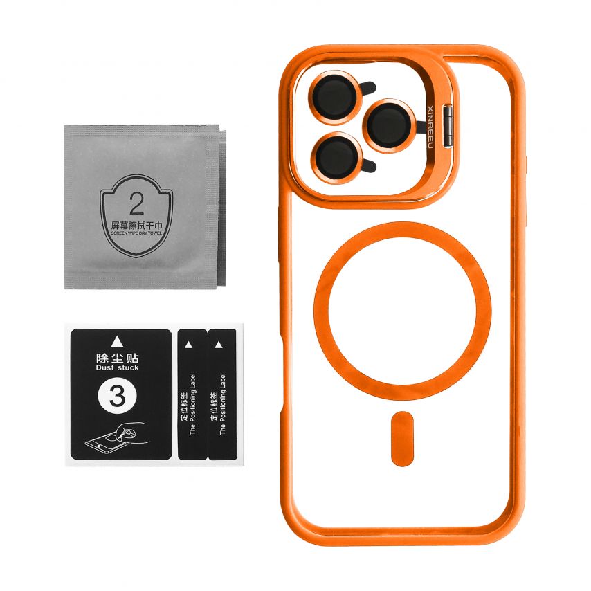 Case with MagSafe for Apple iPhone 16 Pro with stand and camera protection orange (07)