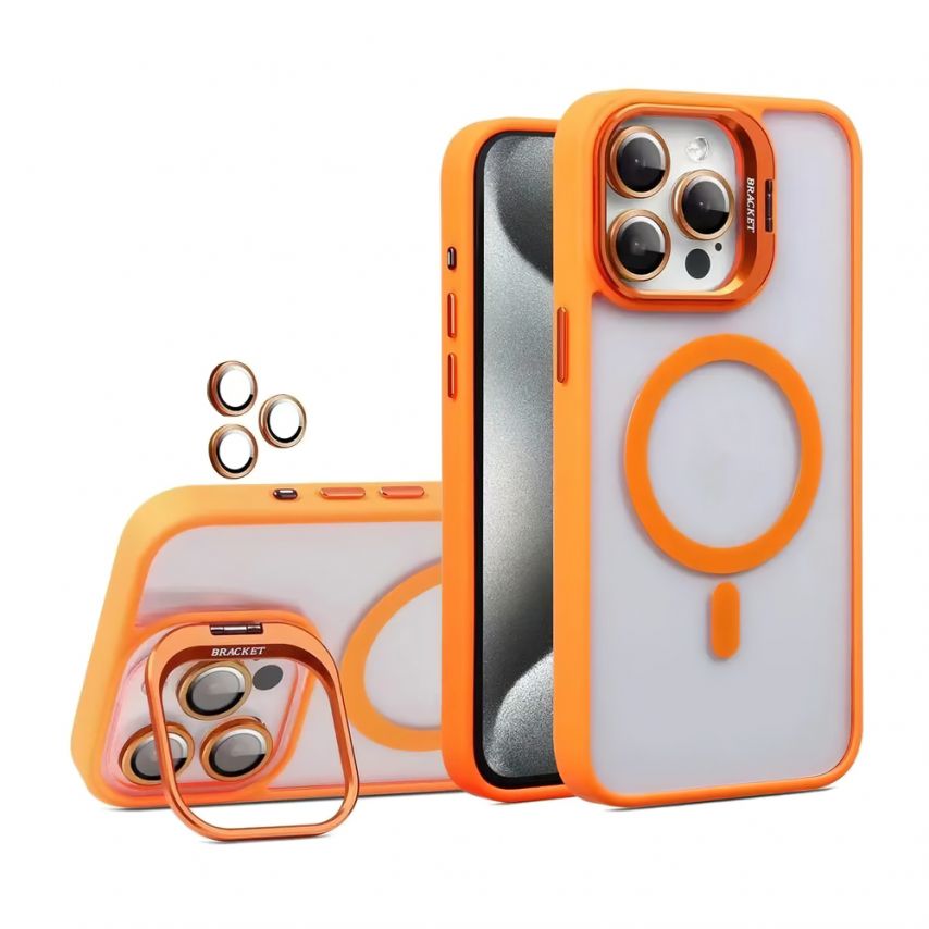 Case with MagSafe for Apple iPhone 16 Pro Max with stand and camera protection orange (07)