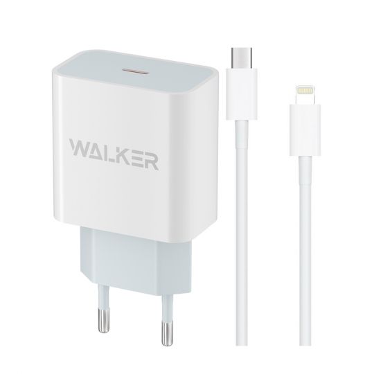 Netzladegerät (Adapter) WALKER WH-39 PD / 3A / 20W weiß + Datenkabel Type-C - Lightning 20W