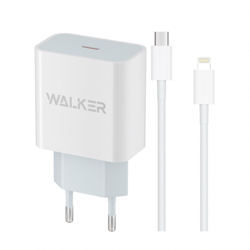 Netzladegerät (Adapter) WALKER WH-39 PD / 3A / 20W weiß + Datenkabel Type-C - Lightning 20W