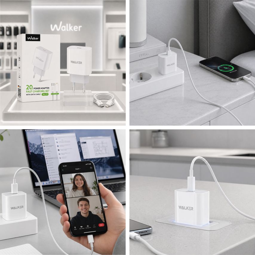 Netzladegerät (Adapter) WALKER WH-39 PD / 3A / 20W + Datenkabel Type-C - Lightning 20W weiß