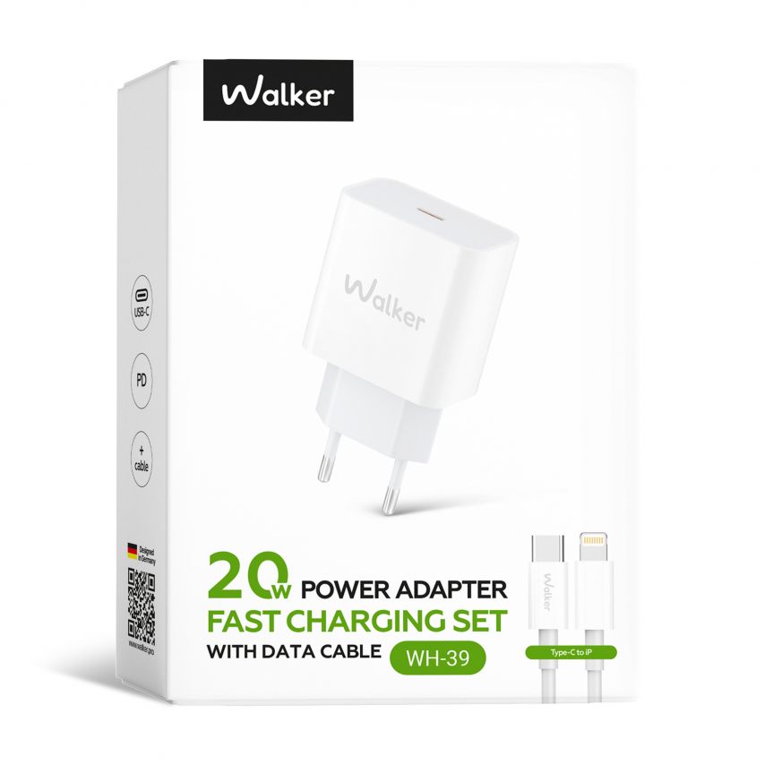 Netzladegerät (Adapter) WALKER WH-39 PD / 3A / 20W + Datenkabel Type-C - Lightning 20W weiß
