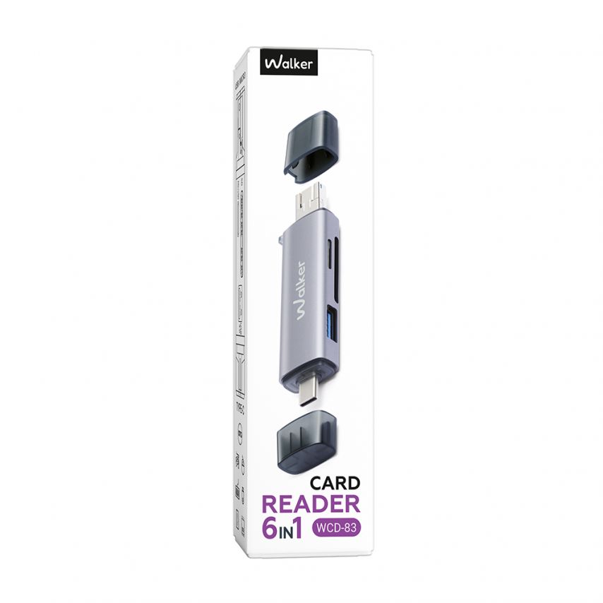 Lecteur de cartes WCD-83 6v1 (USB/Micro, Type-C) gris