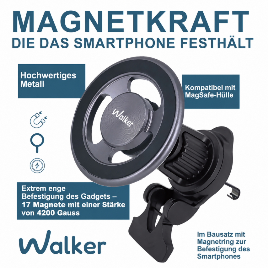Magnetische Autohalterung WALKER CX-033 grau