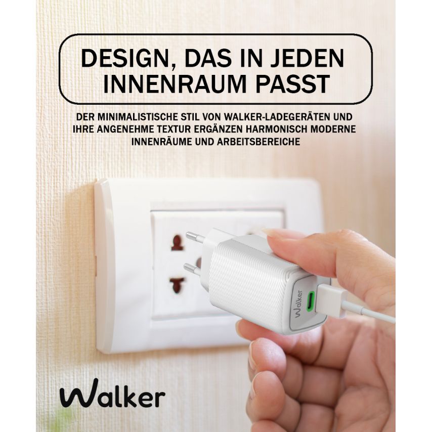 Chargeur secteur (adaptateur) 2en1 WALKER WH-71 GAN 30W + cвble Type-C vers Type-C blanc