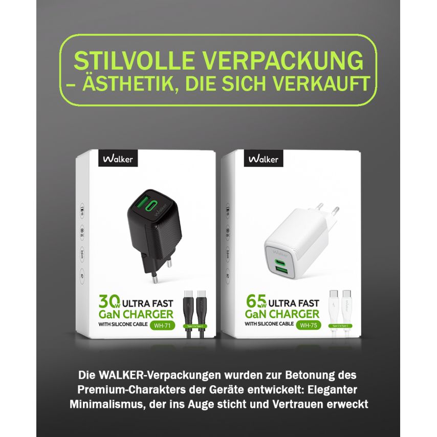 Chargeur secteur (adaptateur) 2en1 WALKER WH-71 GAN 30W + cвble Type-C vers Type-C blanc
