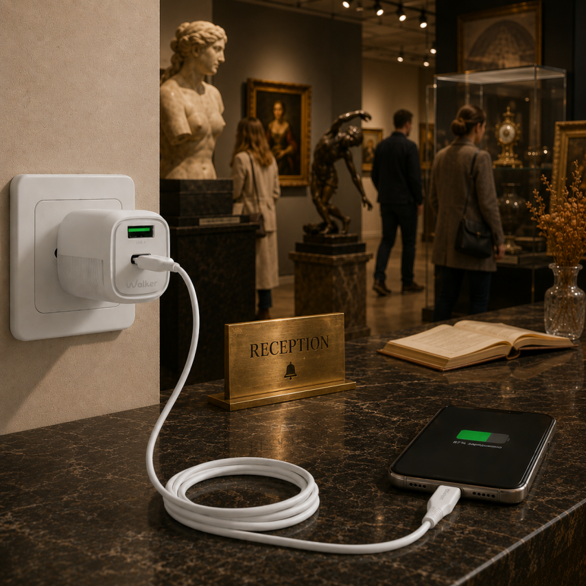 Netzladegerät (Adapter) 2in1 WALKER WH-71 GAN 30W + Datenkabel Type-C to Type-C weiß