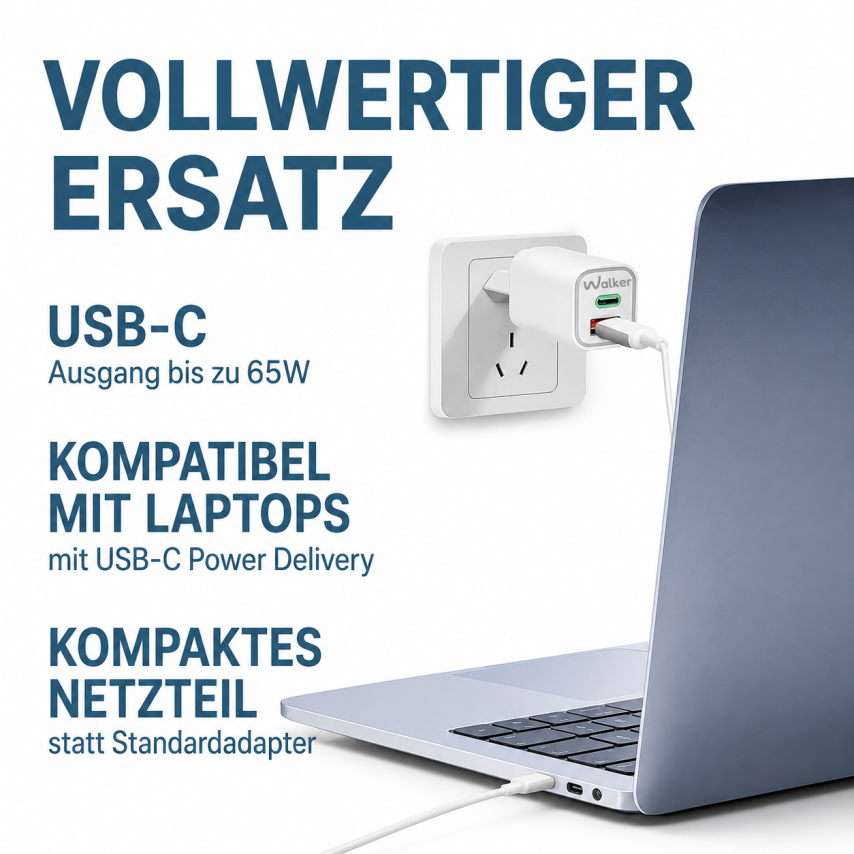 Chargeur secteur (adaptateur) 2en1 WALKER WH-75 GAN 65W + cвble Type-C vers Type-C blanc