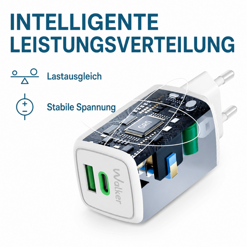 Chargeur secteur (adaptateur) 2en1 WALKER WH-75 GAN 65W + cвble Type-C vers Type-C blanc
