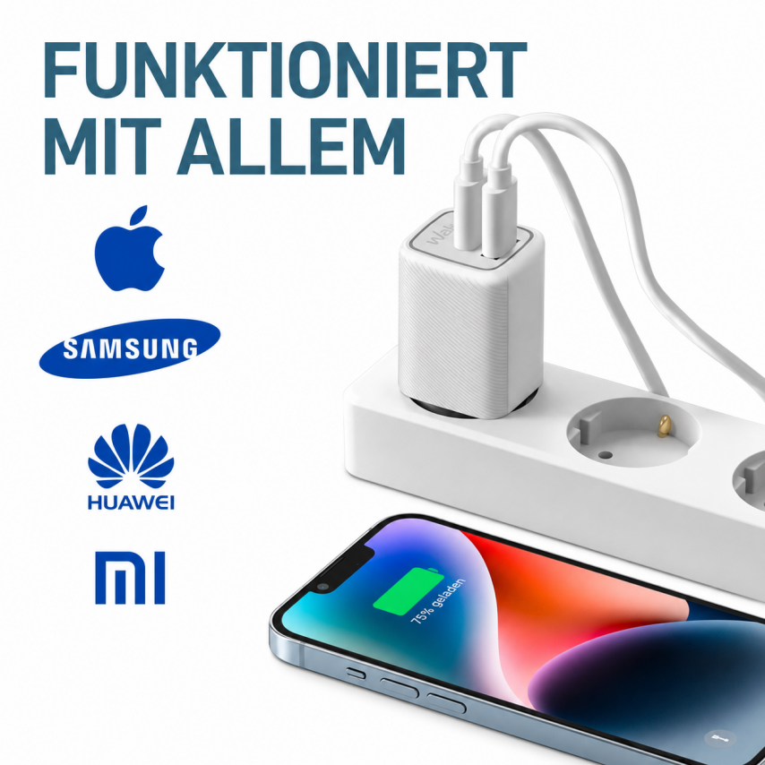 Chargeur secteur (adaptateur) 2en1 WALKER WH-75 GAN 65W + cвble Type-C vers Type-C blanc