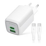 Network Charger (Adapter) 2in1 WALKER WH-75 GAN 65W + Data Cable Type-C to Type-C white