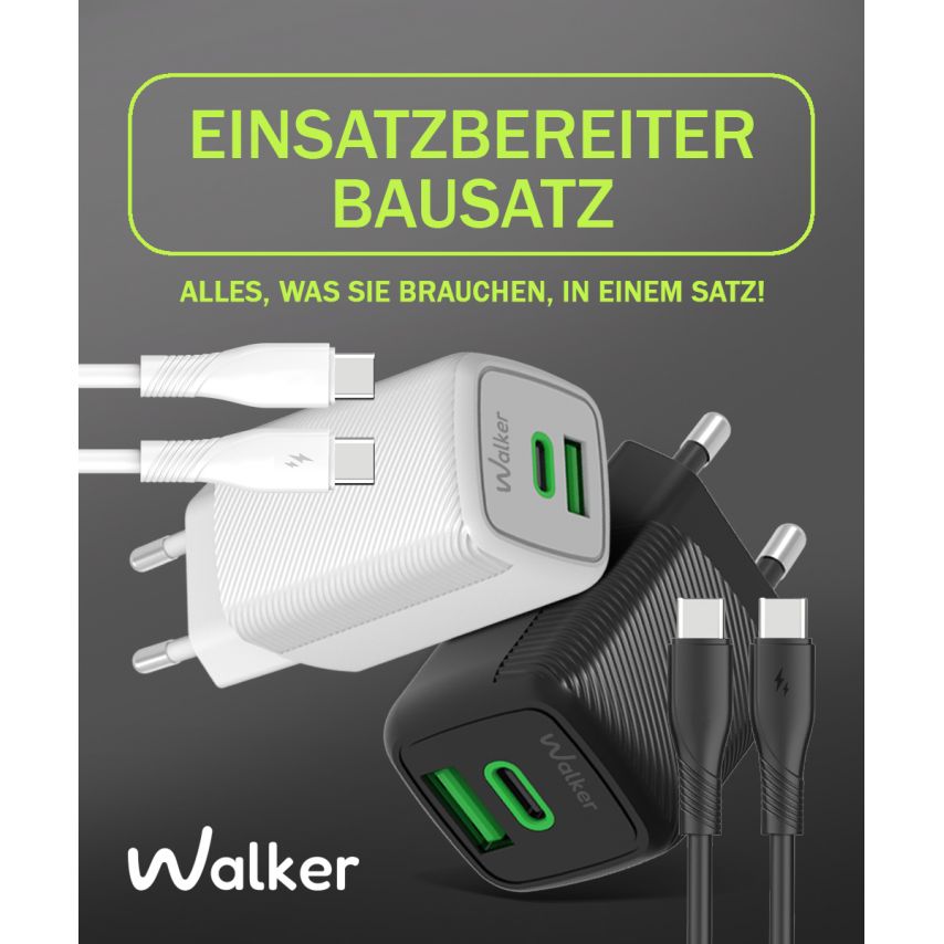 Network Charger (Adapter) 2in1 WALKER WH-71 GAN 30W + Data Cable Type-C to Type-C black