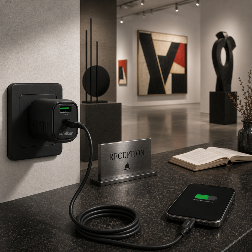 Netzladegerät (Adapter) 2in1 WALKER WH-71 GAN 30W + Datenkabel Type-C to Type-C schwarz