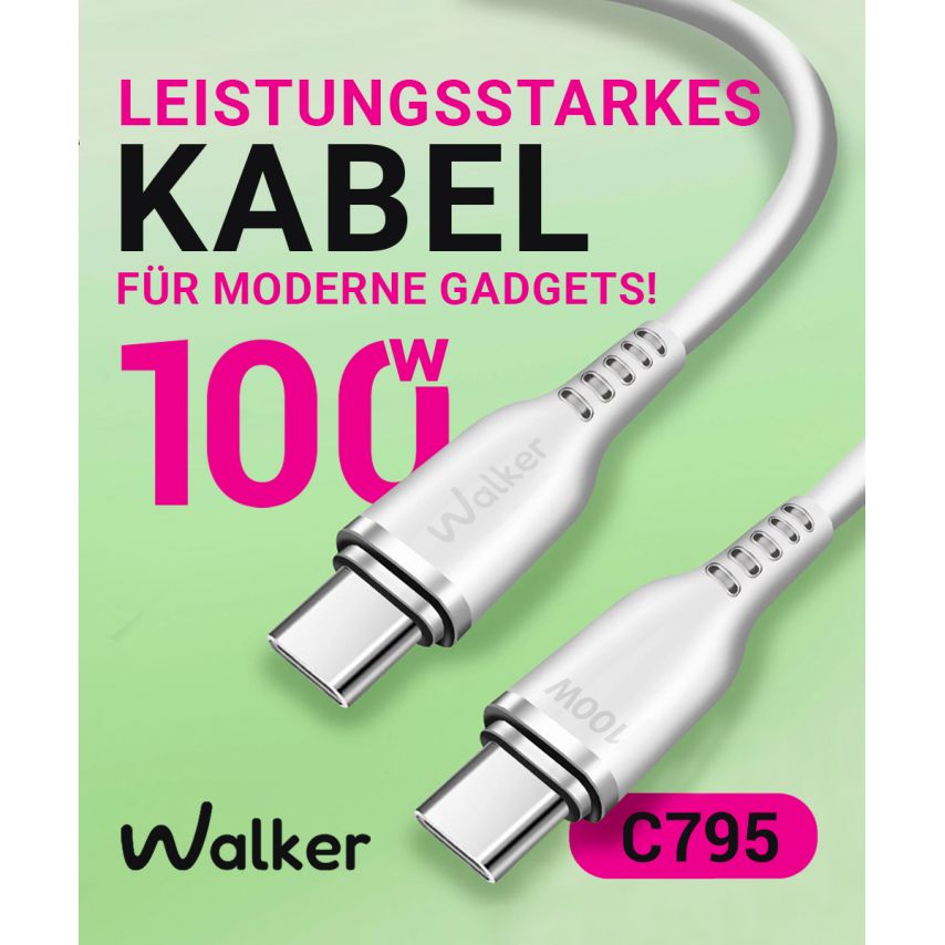 Kabel WALKER C795 Type-C - Type-C 100W weiß