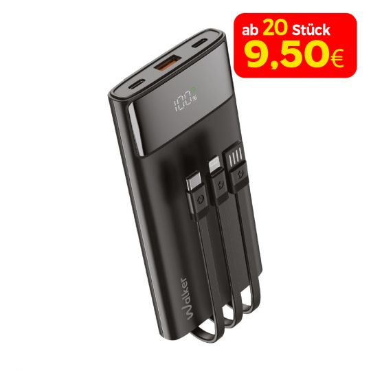 Powerbank WALKER WB-615 10000mAh mit Datenkabel USB, Type-C, Lightning schwarz - Kaufen Sie für 19.00 € in Deutschland