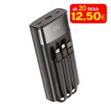 Powerbank WALKER WB-625 20000mAh mit Datenkabel USB, Type-C, Lightning schwarz