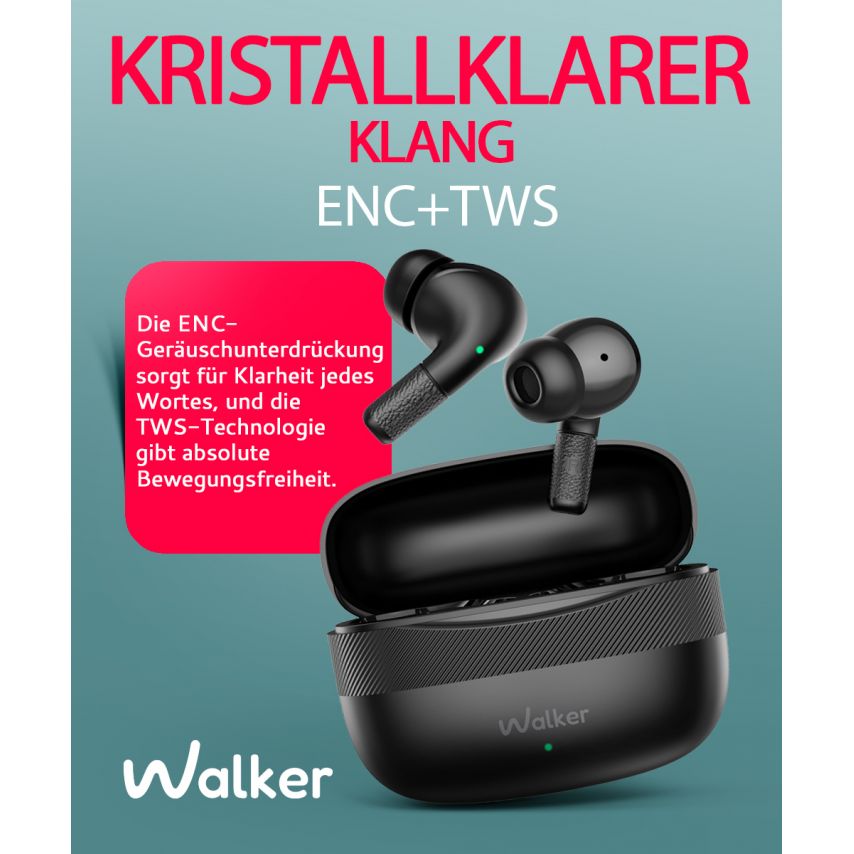 Écouteurs Bluetooth WALKER WTS-39 ENC noir
