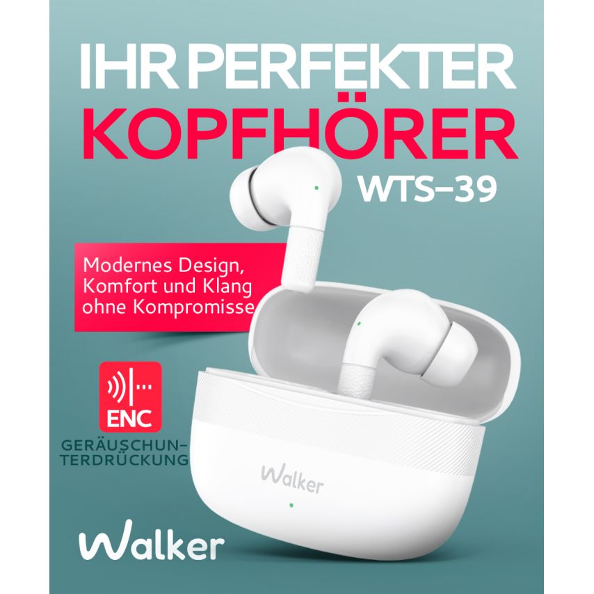 Écouteurs Bluetooth WALKER WTS-39 ENC blanc