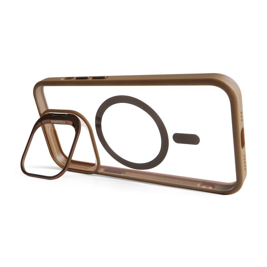 Coque avec MagSafe pour Apple iPhone 13 Pro Max avec support et protection pour les caméras brun d'or (09)