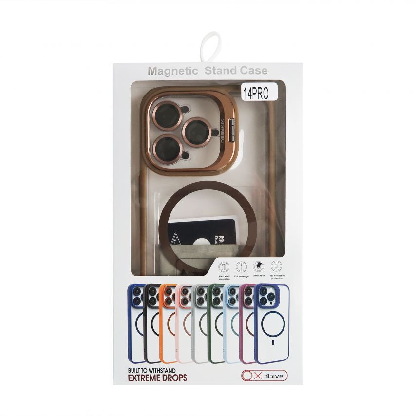 Case with MagSafe for Apple iPhone 14 Pro with stand and camera protection gold brown (09)