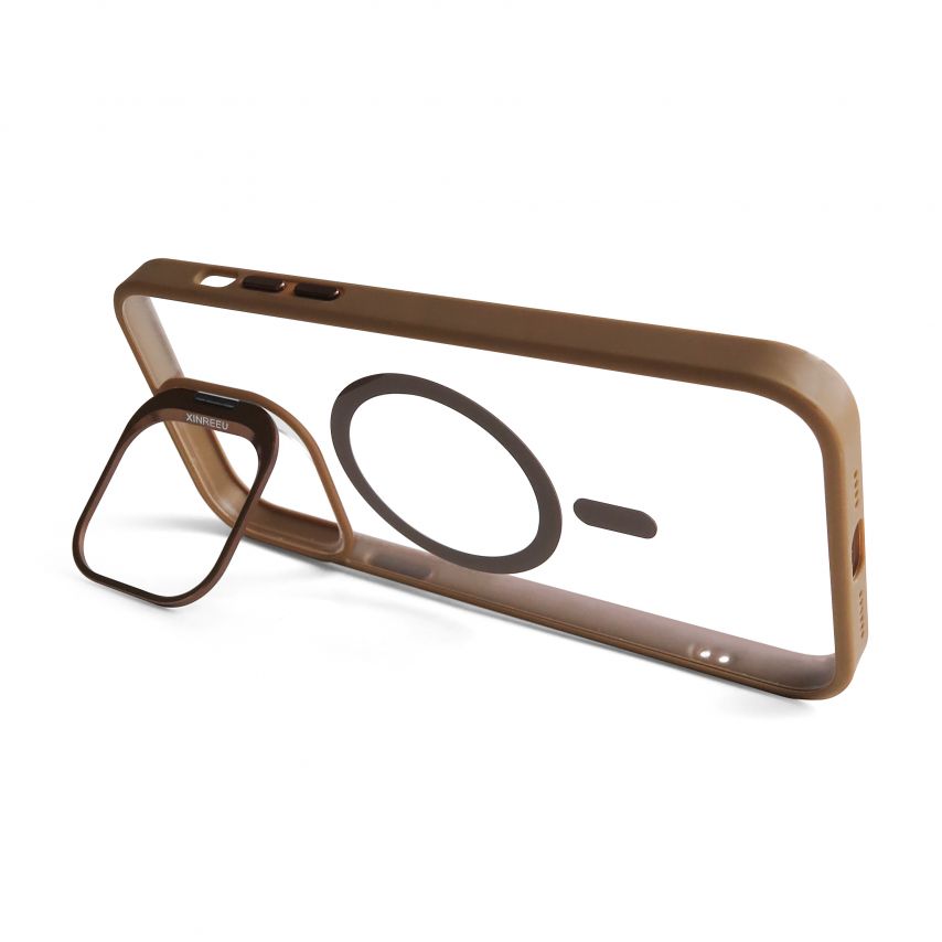 Case with MagSafe for Apple iPhone 14 Pro with stand and camera protection gold brown (09)