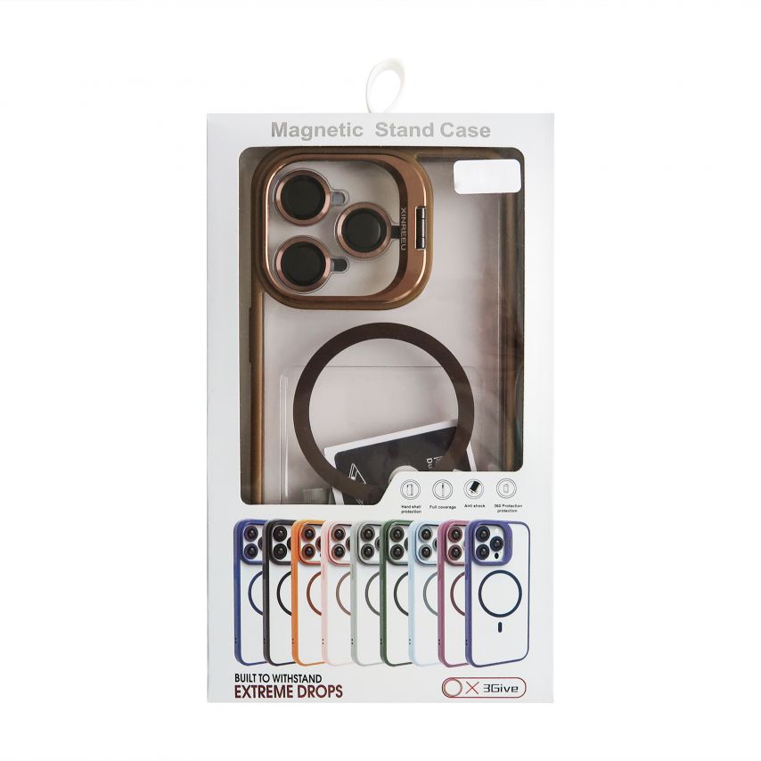 Case with MagSafe for Apple iPhone 15 Pro with stand and camera protection gold brown (09)