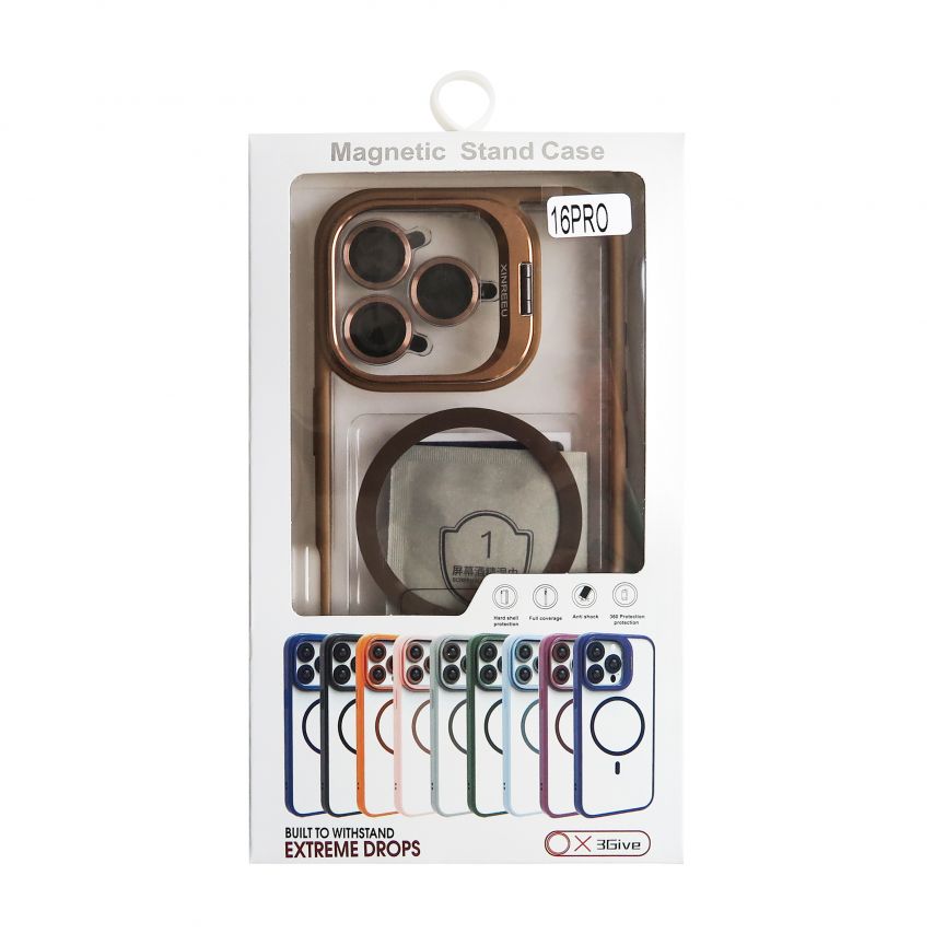 Case with MagSafe for Apple iPhone 16 Pro with stand and camera protection gold brown (09)