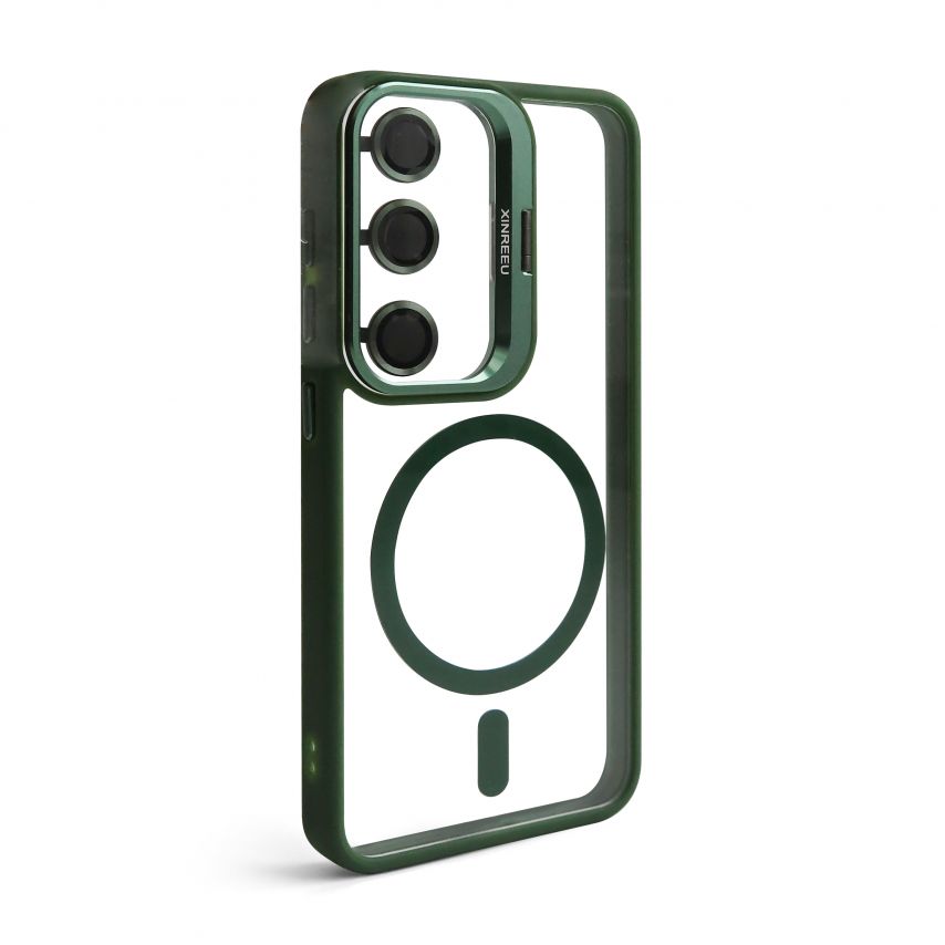 Case with MagSafe for Samsung Galaxy S24/S921 (2024) with stand and camera protection green (01)