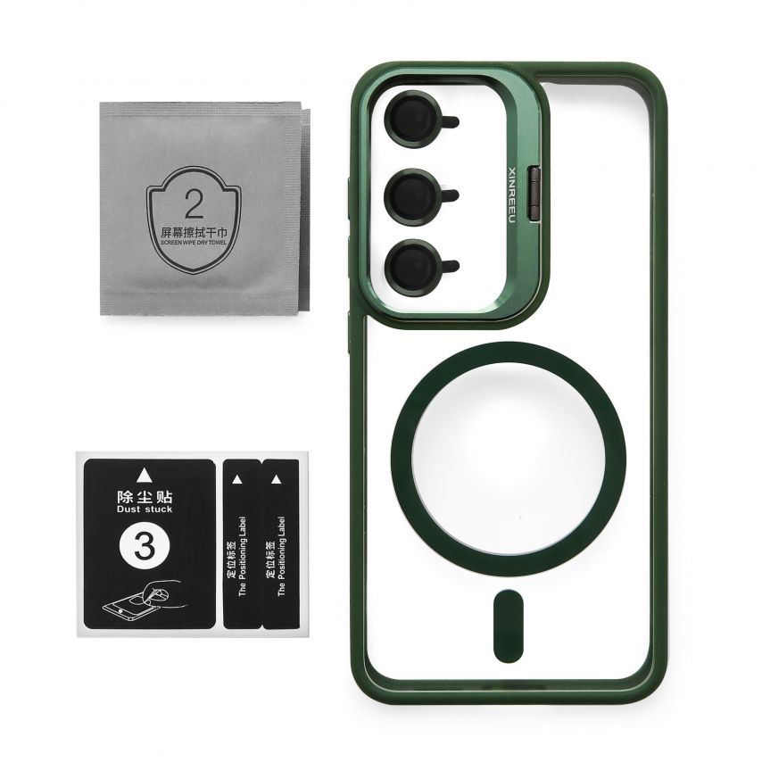 Case with MagSafe for Samsung Galaxy S24/S921 (2024) with stand and camera protection green (01)