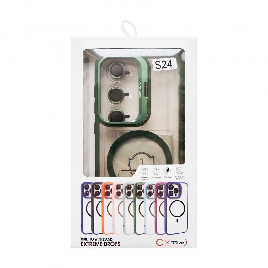 Case with MagSafe for Samsung Galaxy S24/S921 (2024) with stand and camera protection green (01)