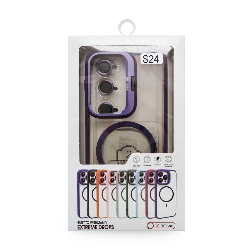 Hülle mit MagSafe für Samsung Galaxy S24/S921 (2024) mit Ständer und Kameraschutz violet (02)