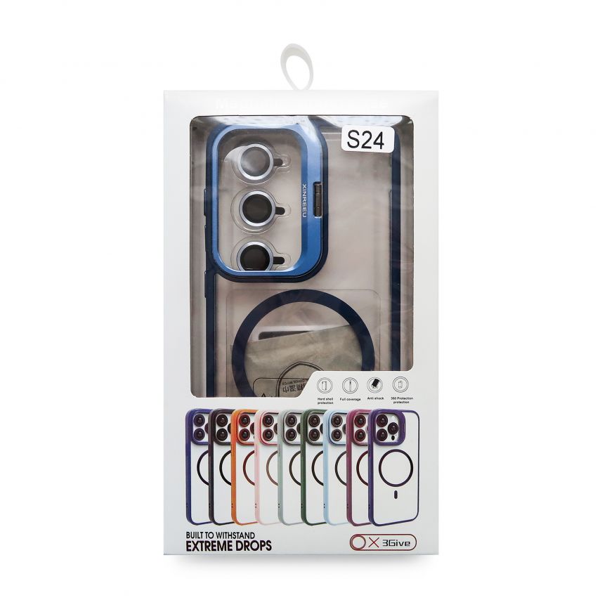 Case with MagSafe for Samsung Galaxy S24/S921 (2024) with stand and camera protection dark blue (04)