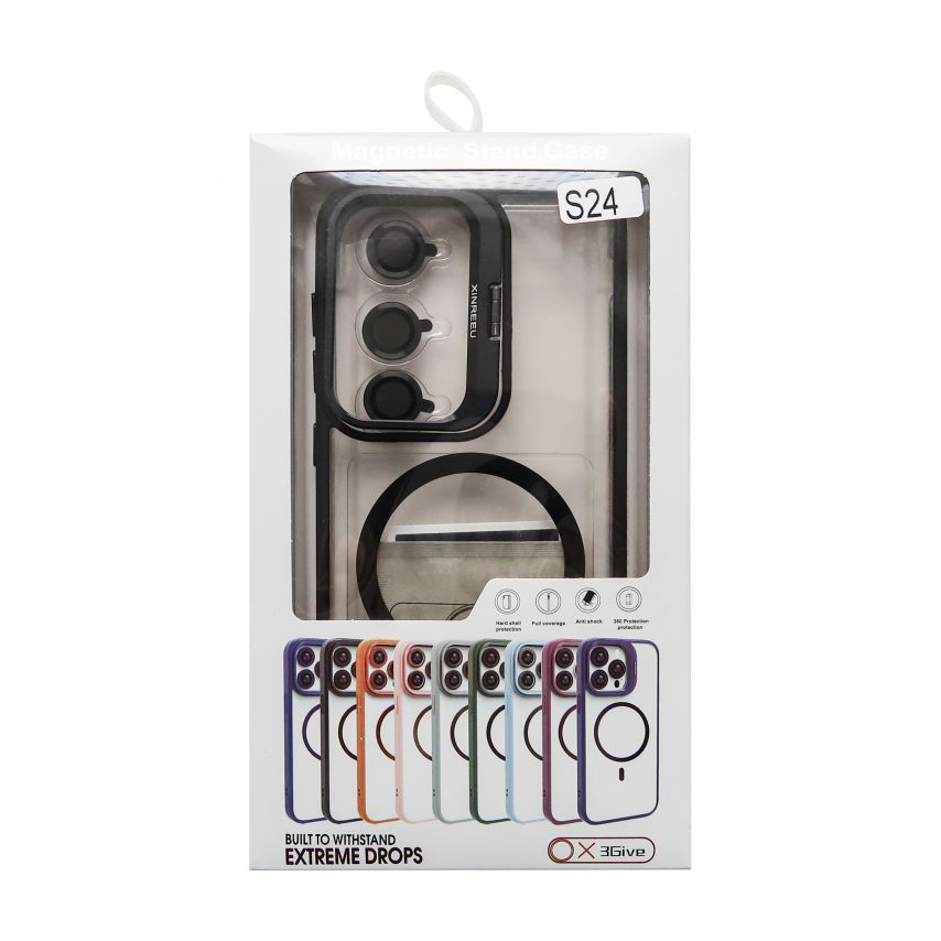 Coque avec MagSafe pour Samsung Galaxy S24/S921 (2024) avec support et protection pour les caméras noir (03)