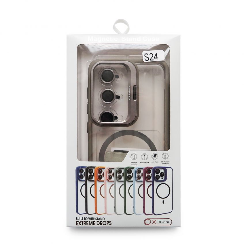Hülle mit MagSafe für Samsung Galaxy S24/S921 (2024) mit Ständer und Kameraschutz light grey (06)
