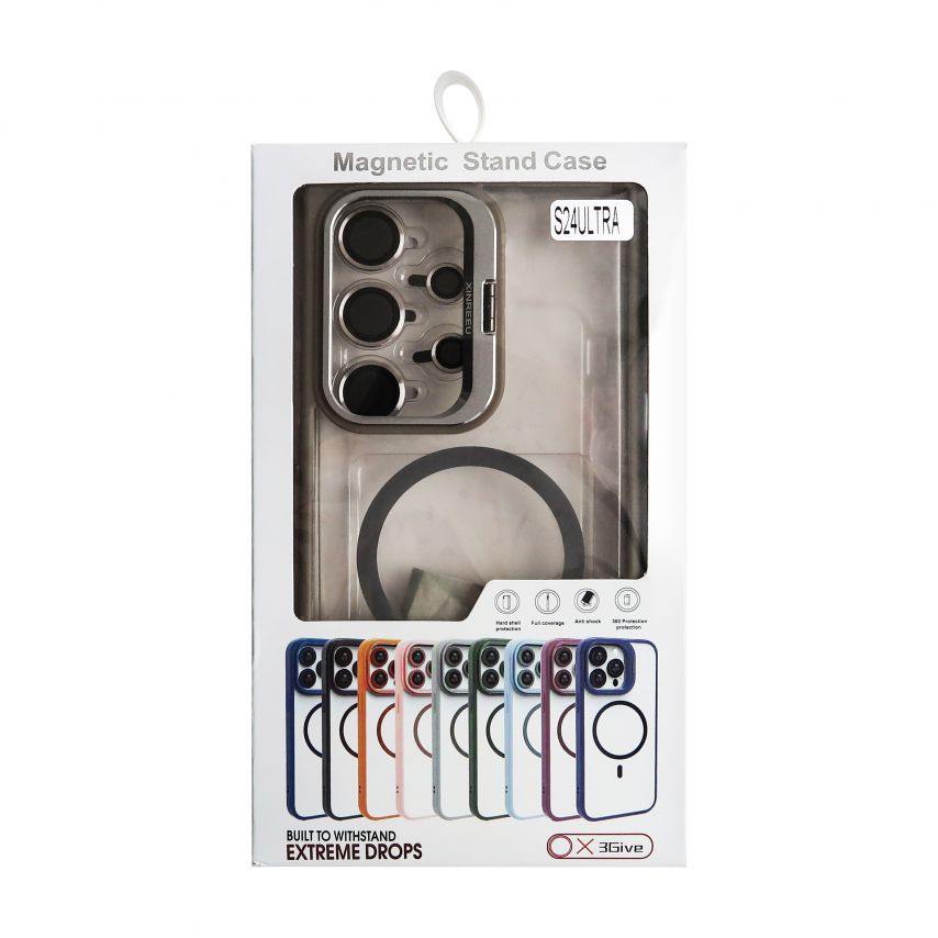 Case with MagSafe for Samsung Galaxy S24 Ultra/S928 (2024) with stand and camera protection light grey (06)