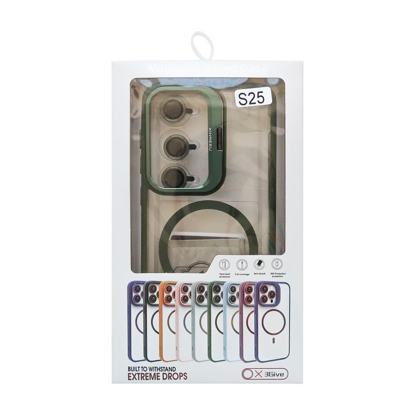 Case with MagSafe for Samsung Galaxy S25/S931 (2025) with stand and camera protection green (01)