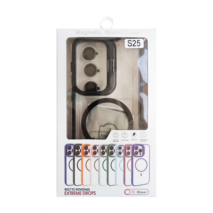 Case with MagSafe for Samsung Galaxy S25/S931 (2025) with stand and camera protection black (03)