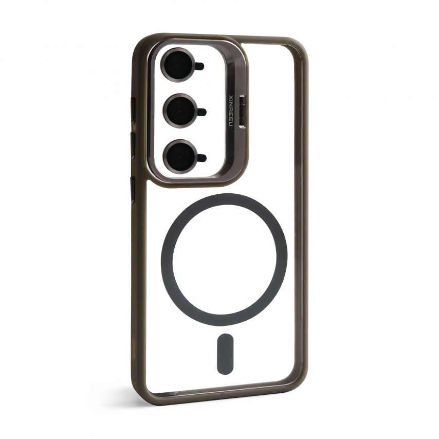 Case with MagSafe for Samsung Galaxy S25/S931 (2025) with stand and camera protection light grey (06)