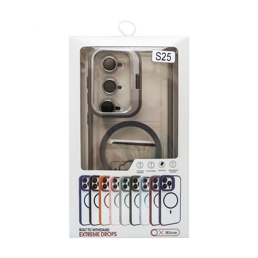 Case with MagSafe for Samsung Galaxy S25/S931 (2025) with stand and camera protection light grey (06)