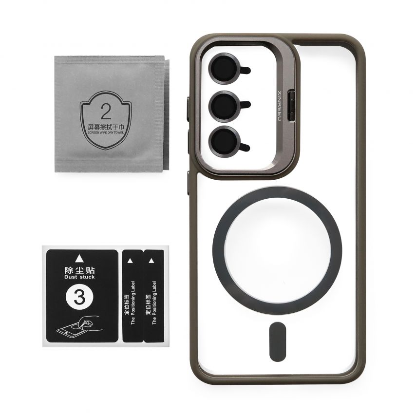 Case with MagSafe for Samsung Galaxy S25/S931 (2025) with stand and camera protection light grey (06)