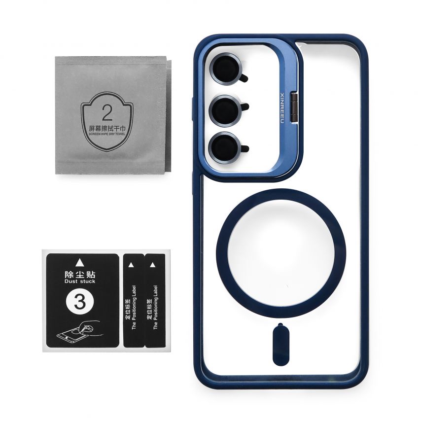 Case with MagSafe for Samsung Galaxy S25/S931 (2025) with stand and camera protection dark blue (04)