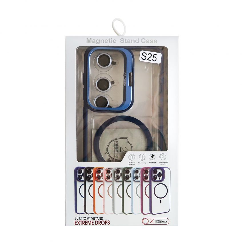 Case with MagSafe for Samsung Galaxy S25/S931 (2025) with stand and camera protection dark blue (04)