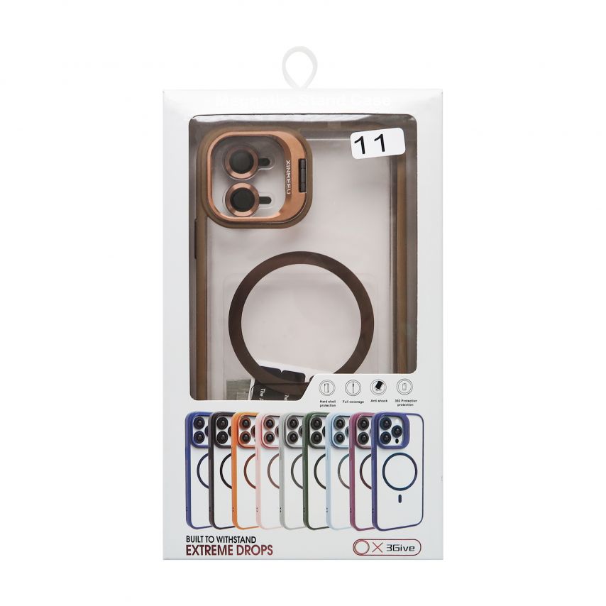 Coque avec MagSafe pour Apple iPhone 11 avec support et protection pour les caméras brun d'or (09)