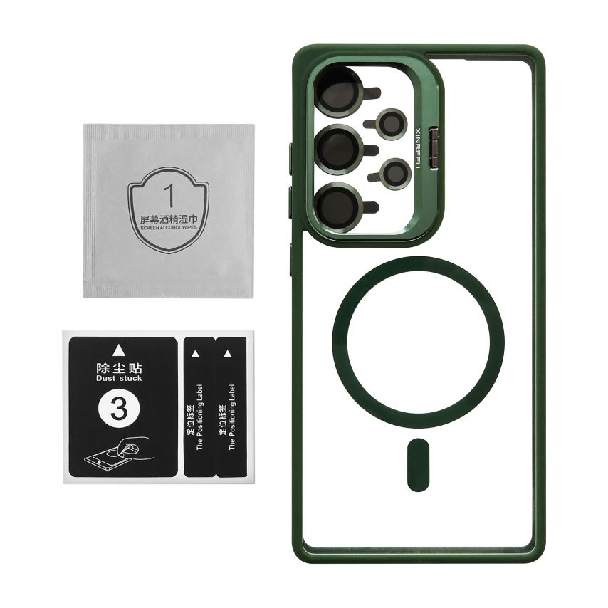 Case with MagSafe for Samsung Galaxy S25 Ultra/S938 (2025) with stand and camera protection green (01)