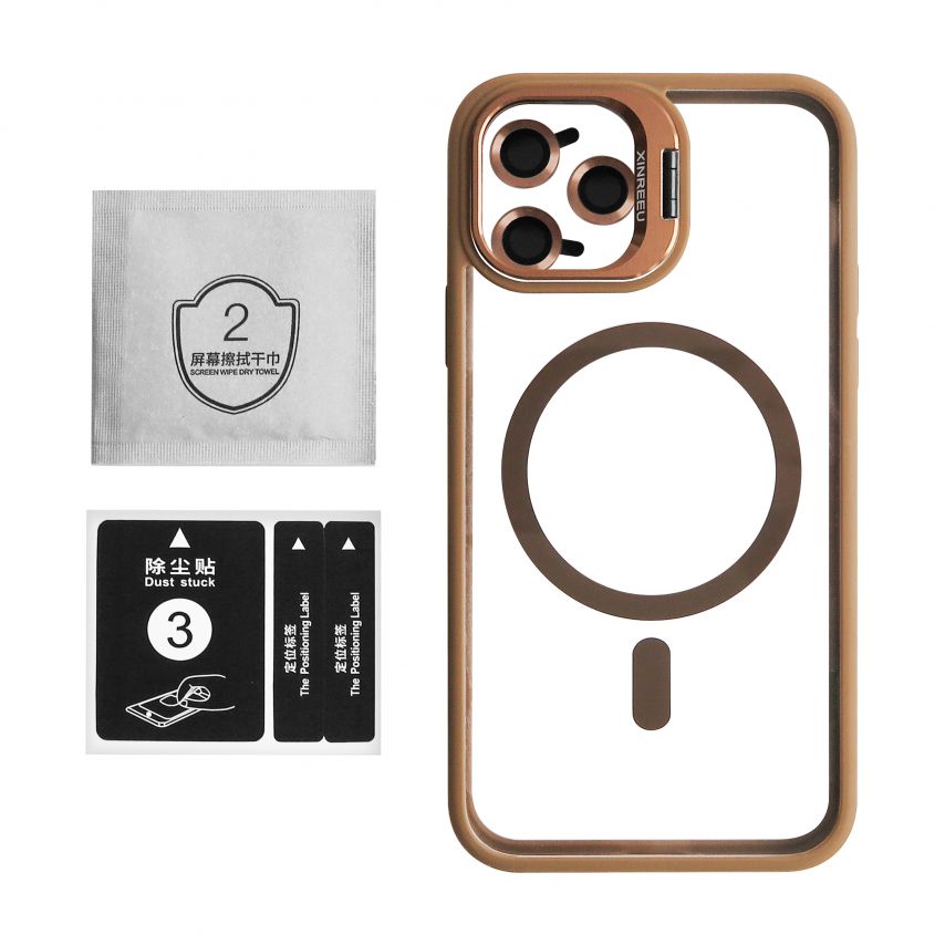 Case with MagSafe for Apple iPhone 11 Pro Max with stand and camera protection gold brown (09)