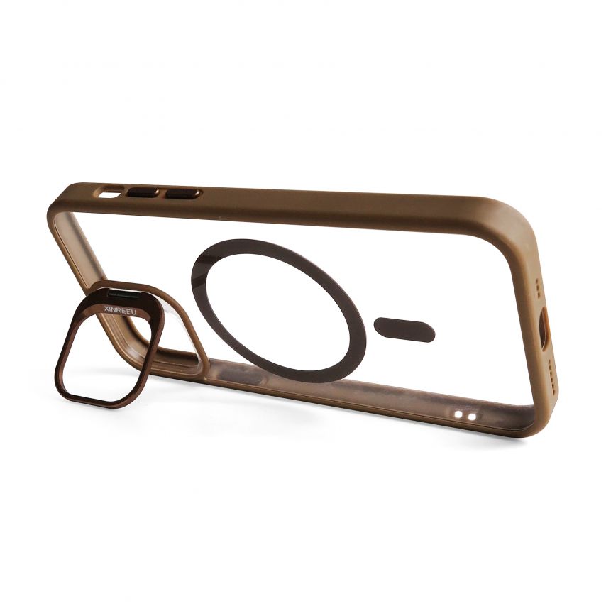 Case with MagSafe for Apple iPhone 12 Pro with stand and camera protection gold brown (09)