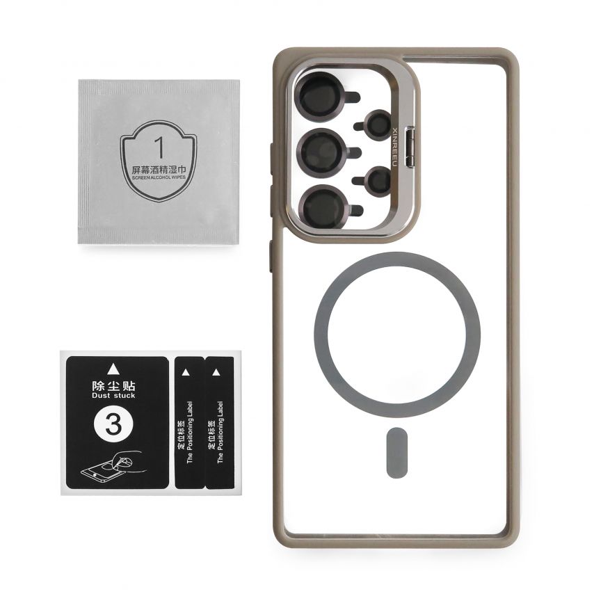 Case with MagSafe for Samsung Galaxy S25 Ultra/S938 (2025) with stand and camera protection light grey (06)