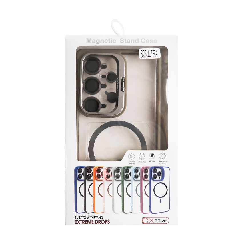 Case with MagSafe for Samsung Galaxy S25 Ultra/S938 (2025) with stand and camera protection light grey (06)