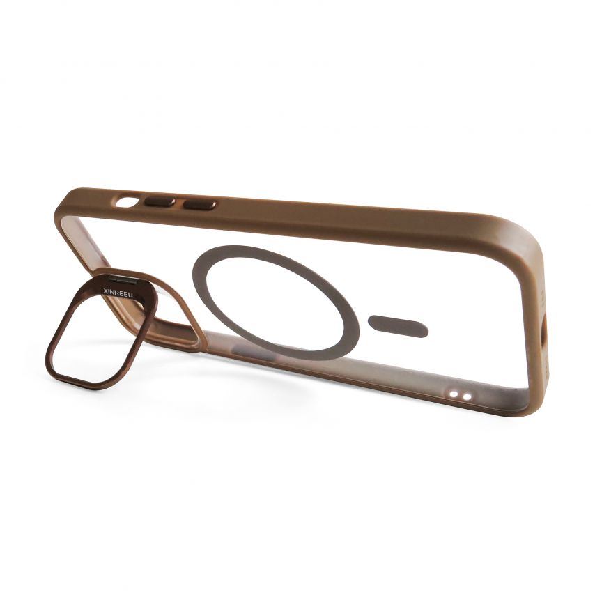 Coque avec MagSafe pour Apple iPhone 12 avec support et protection pour les caméras brun d'or (09)